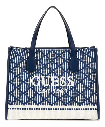 Guess Bolso Tote Con Doble Compartimento Silvana, Azul