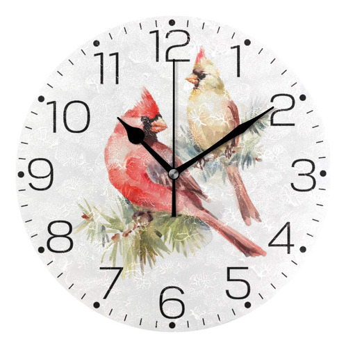 Zzaeo Acuarela Cardinal Bird Pareja En Rama Reloj De Pared .
