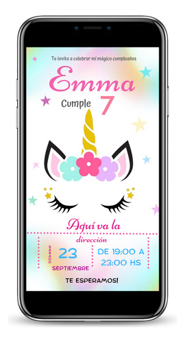 Tarjeta Invitación Digital Cumpleaños Unicornio