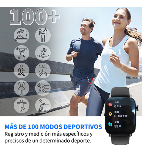Smartwatch Iraml H5 1.83 Pantalla Táctil Completa Ip67 Resistente Al Agua, Detección De Oxígeno En Sangre, Detección De Frecuencia Cardiaca, Más De 100 Modos De Deporte, Bisel Negro, Negro Iram
