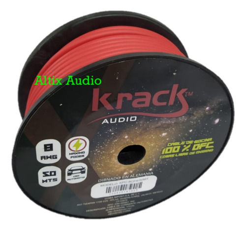 Rollo De Cable Para Corriente Cal. 8 Krack 100% Cobre 50 Mt