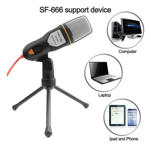 Imagen 5 de 6 de Micrófono Condensador Con Soporte Y Cable Auxiliar+adaptador