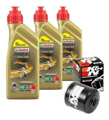 3 Litros Óleo Castrol Power1 10w50 Sintético + Filtro K&n