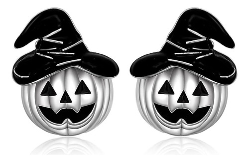 Pendientes De Calabaza De Halloween, Plata De Ley, Esqueleto