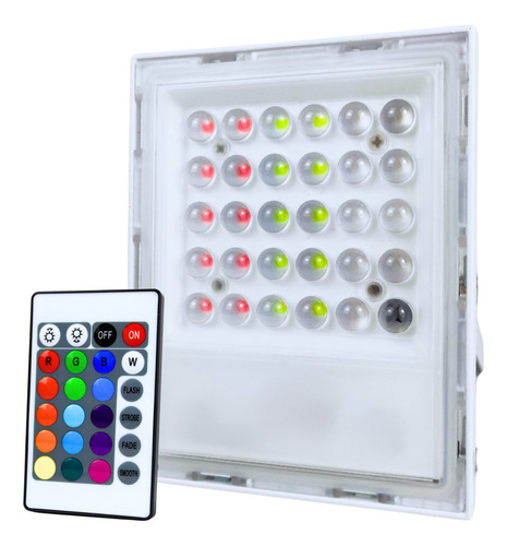 Refletor Led Rgb Com 50w Para Iluminação Externa E Jardim