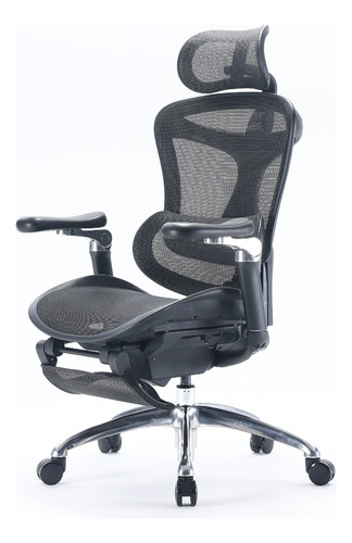Silla Randu Ergomax Ajuste Lumbar Automático Con Reposapiés Color Negro Material Del Tapizado Malla