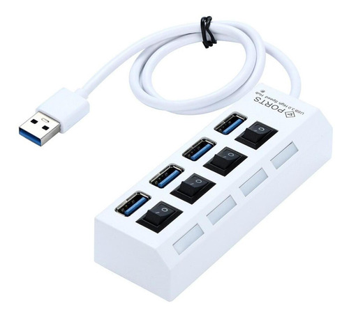 Hub Usb 2.0 Con Switch Con 4 Puertos Blanco