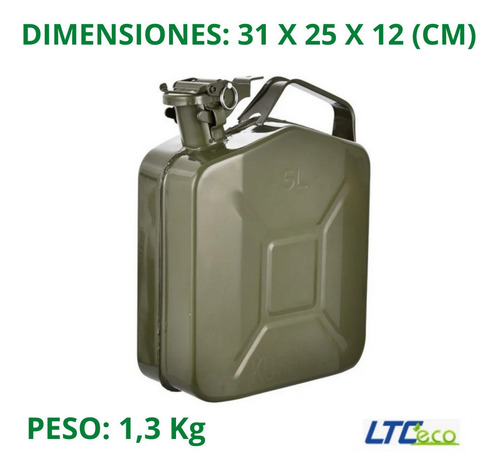 Imagen 2 de 10 de Bidon De Chapa 5 Litros Para Combustible Con Pico Vertedor