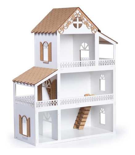 Casinha De Boneca Branca Mdf+36 Móveis Crú+ Parquinho + Nome