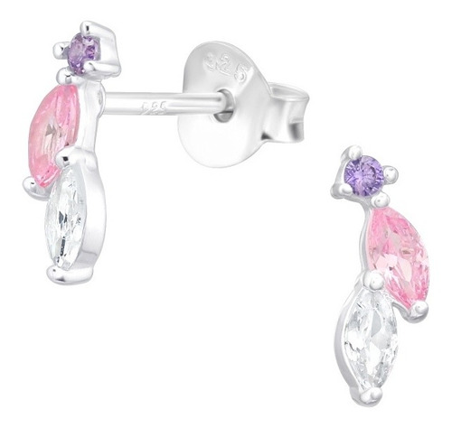 Aros Pétalos Rosa Y Lila Violeta Aretes De Plata 925