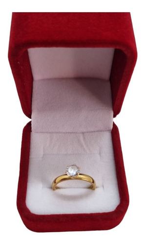 Anillo Baño Oro Amarillo 18k Solitario Con Circón Grueso