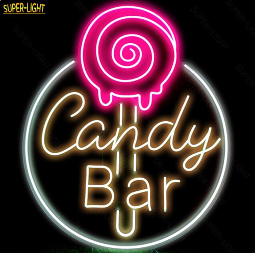 Letrero Led Neon Candy Bar Dulces 70x58cm Luminoso