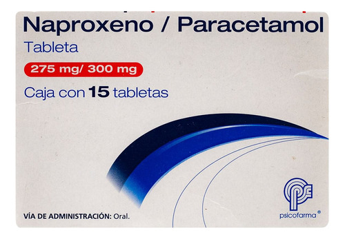 Naproxeno 275 Mg Paracetamol 300mg 15 Tabs Psicofarma