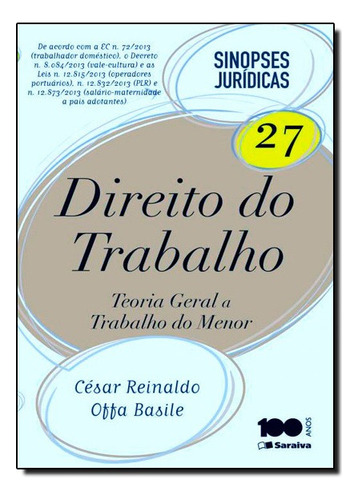 Sinopses Juridicas, V.27 - Direito Do Trabalho, De Cesar Reinaldo Offa Basile. Editora Saraiva Em Português