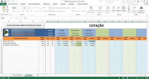 Planilha Para Cotação De Preços - Compara Até 10 Cotações