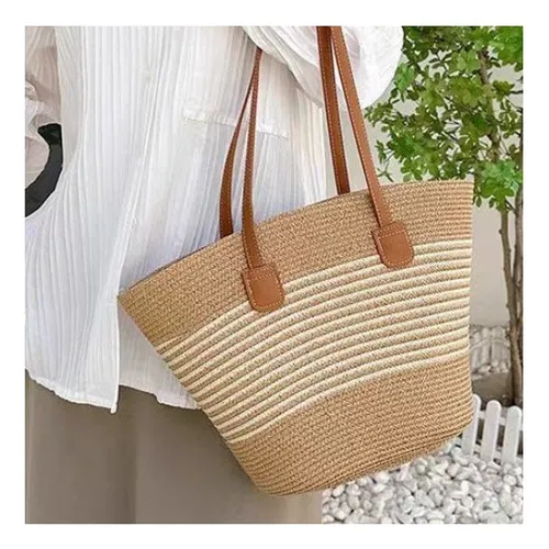 Bolso De Natural Boho Playero -tote Verano Con Gran Playa