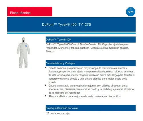 Overol tyvek dupont ty127s ficha técnica sale