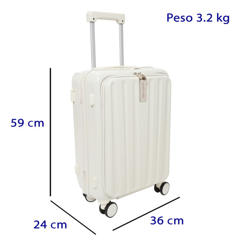 Maleta Chica Travel Mano Abs Tsa 4 Ruedas Resistente Avion Blanco Fashion