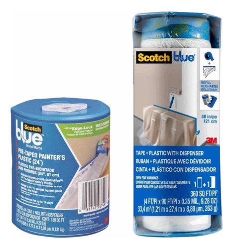 Combo 2x Rollo Plástico + Cinta Pintar Masking Scotch Blue Color Transparente Scotch Blue Film Plastico Para Pintor