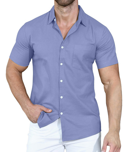 Camisa De Manga Corta Con Botones Casuales, Lisos, Doblados,