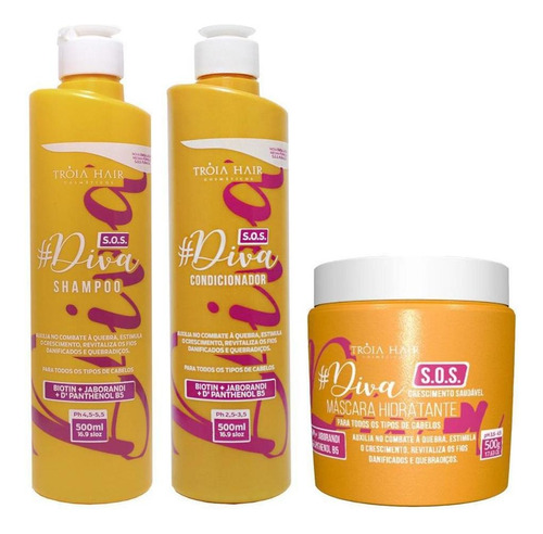 Kit Sos Diva Tróia Hair 3 Passos 500ml Cada