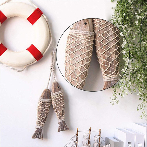. 2 Piece Vintage Wooden Fish Ornament For Hanging