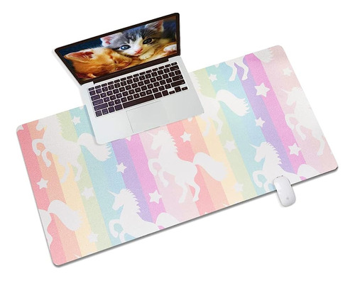 ~? Unicornio Desk Pad Leather Desk Mat Para Niñas Mujeres Li