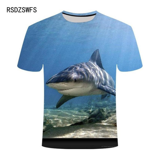 Playera De Verano Con Estampado De Tiburón 3d Para Hombre Y