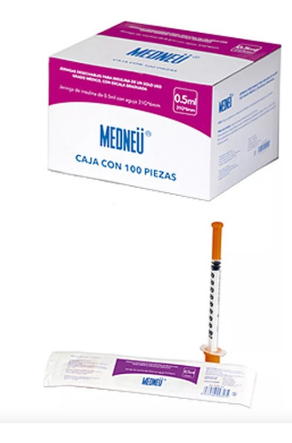 100 Jeringas Insulina Grado Medico 31g 8mm Con Escala .5 Ml