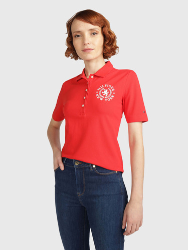 Polo Rojo Con Escudo Bordado De Mujer Tommy Hilfiger