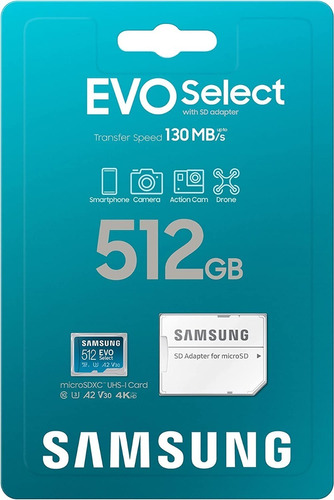 Memoria Micro Sd 512 Gb Samsung Evo Select 130 Mb/s