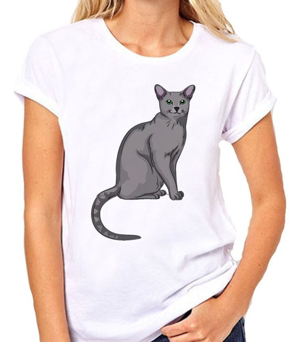 Remera De Mujer Gato Azul Ruso Animado Dibujo