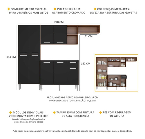Imagem 3 de 8 de Cozinha Compacta Pequim 9 Portas Mp2933 Multimóveis Carvalho