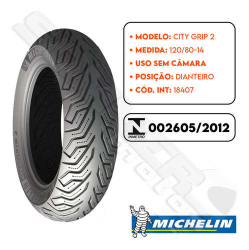 Pneu Dianteiro 120-80-14 City Grip 2 Uso Sem Câmara Michelin