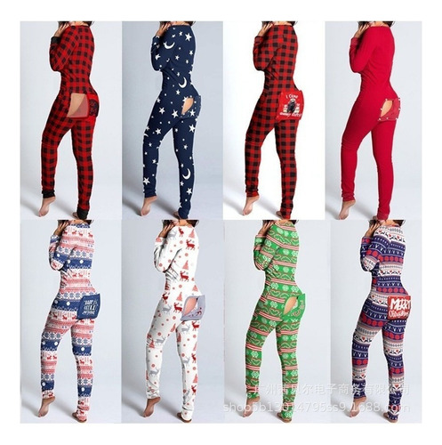 Pijama De Navidad For Mujer, Pijama Con Abertura Trasera