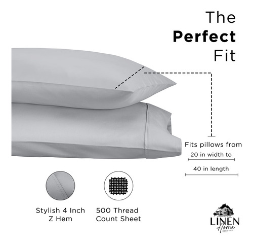 Juego De 2 Fundas De Almohada King 500 Hilos Plata
