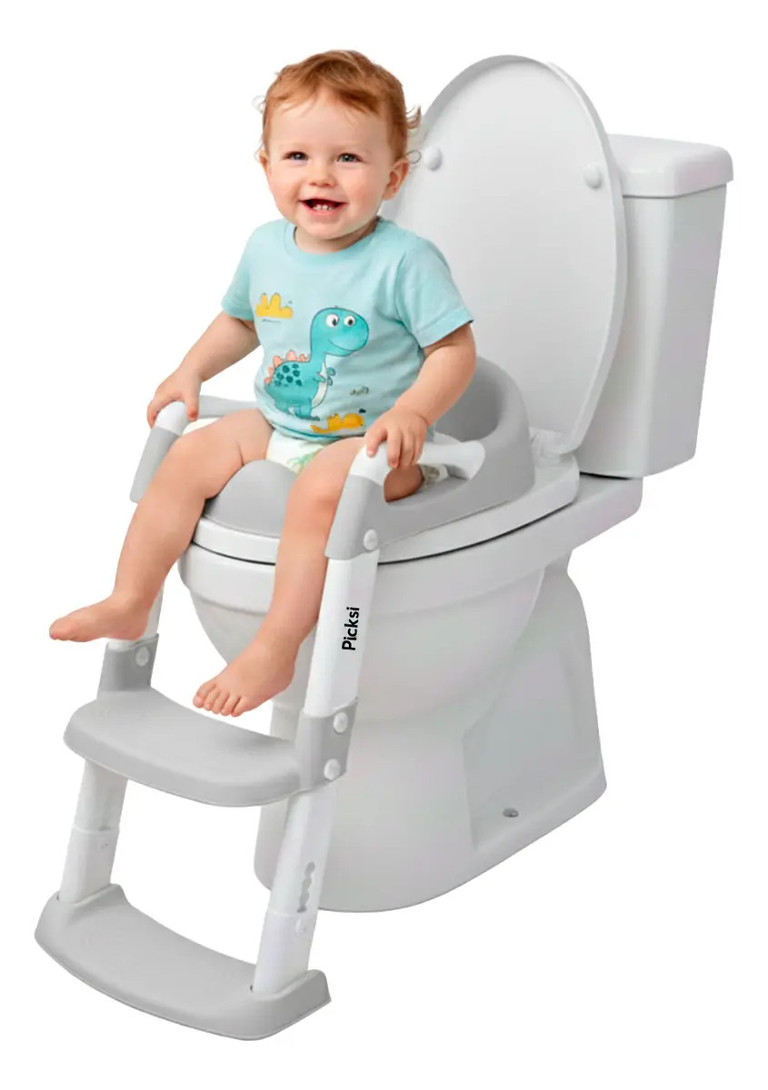 Asiento Entrenador Para Baño Niños Con Escalera Picksi Color Gris Gris/blanco
