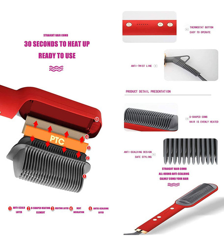 New Cepillo Alisador De Pelo Ajustable Con Iones Negativos.