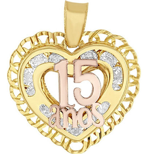 Kit Cadena Con Dije Corazón Xv Años Rosa Oro 10 K + Color Dorado