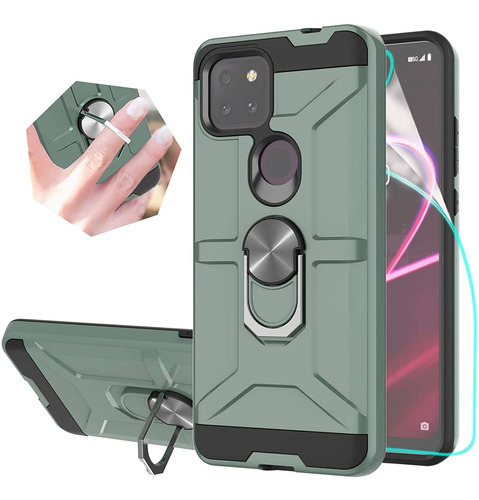 Funda Para Tcl T-mobile Revvl, Verde/negro/soporte/rigida