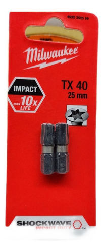 Bit Torx Tx40 X 25mm C/02 Pçs 4932 3525 99 Milwaukee