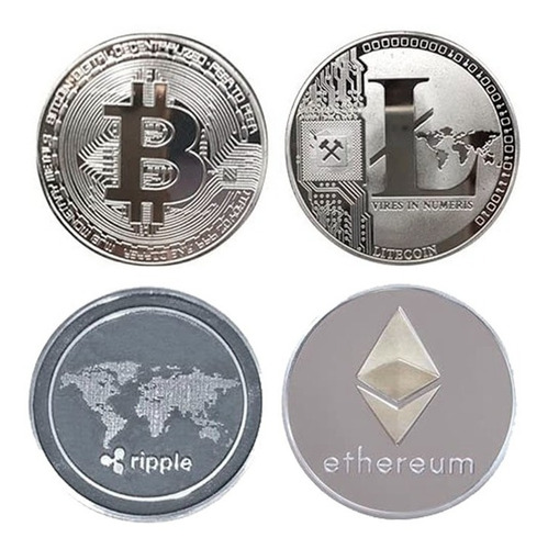 Imagen 1 de 1 de Coleccion 4 Moneda Silver Bitcoin Etherium Litecoin Ripple