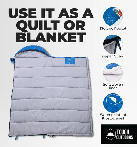 Saco De Dormir Con Capucha All Season Xl Y Saco De Compresión, Perfecto Para Acampar, Ir De Mochilero O Hacer Senderismo. Rango De Temperatura De 32 A 60 °f. Se Adapta A Adultos De Hasta 6'6 Pies