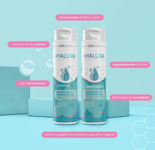 Imagem 6 de 12 de Kit 1 Sh 300ml + 1 Cond 300ml Hyalura Reconstrução Vs