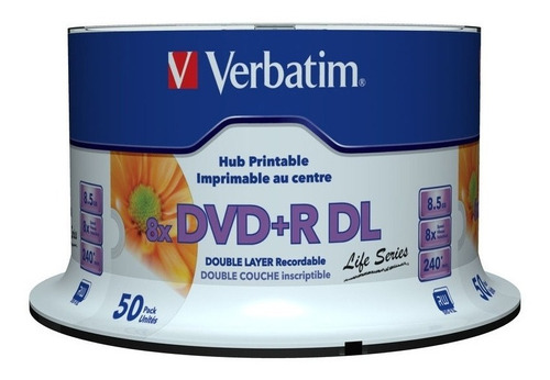 50pk Dvd+r Dl Verbatim Dual Layer Imprimible8.5gb Doble Capa