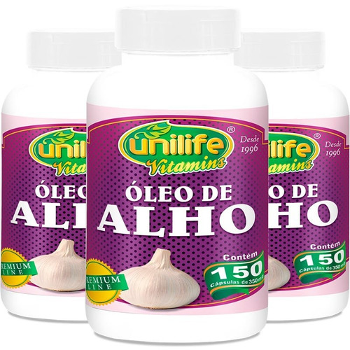 Kit 3 Óleo De Alho 350mg Unilife 150 Cápsulas Sabor Sem Sabor