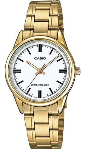 Reloj Casio Ltp_v005g_7a Cuarzo Mujer Color de la correa Dorado Color del fondo Blanco LTP-V005G-7A