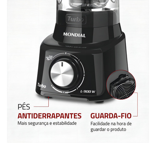 Liquidifier L-900 Fb Turbo 900w 2.7 Litros Black Mondial