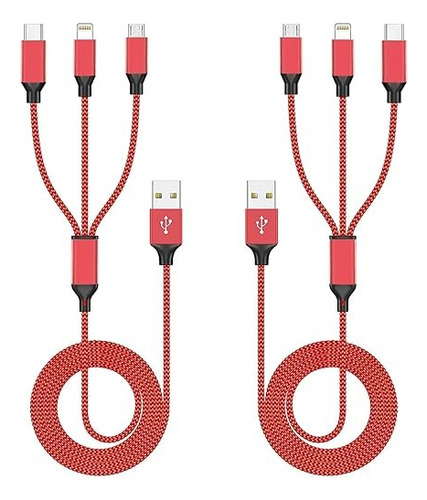2 Cables De Carga Rápida Usb 3 En 1 Tipo C iPhone Cargador