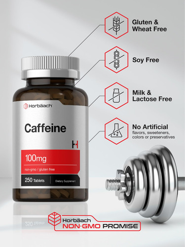 Pastillas De Cafeína Horbaach 100 Mg 250 Tabletas Vegetarian